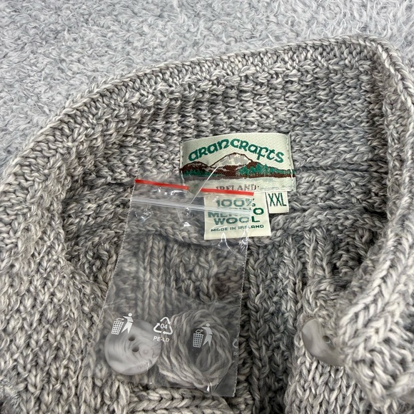 Aran Crafts Gray Merino Wool Cable Knit Button Cardigan XXL - Picture 3 of 10